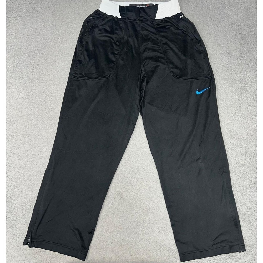 VTG‎ Nike Basketball Track Pants Men Sz M Black Fit Dry Ankle Zip 254091-010 Y2K